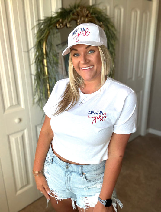 American Girl Cropped White Tee